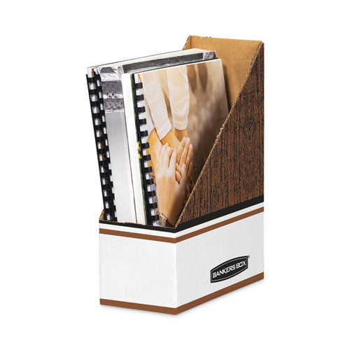 Image of Bankers Box® Corrugated Cardboard Magazine File, 4 X 9 X 11.5, Wood Grain, 12/carton