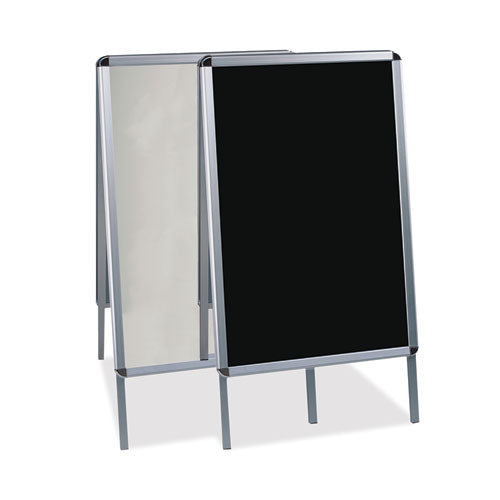 Image of MasterVision® Reversible Wet Erase Sign Board, Black 23" x 33" Surface, Satin Aluminum Frame, 24" x 24" x 42"