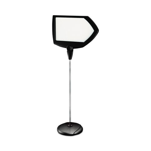 Image of MasterVision® Magnetic Dry Erase Floor Stand Signs, White 25" x 17" Arrow Surface, Black/Silver Frame, 25" x 10" x 38" to 63"