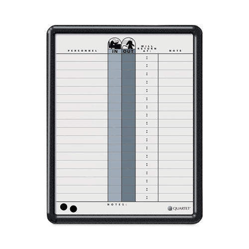 Image of Quartet® Employee In/Out Board, Personnel In/Out Tracking Chart, 11" x 14", White/Gray Surface, Black Plastic Frame