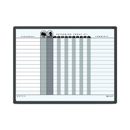 Image of Quartet® Employee In/Out Board System, 15-Person Tracking, 24" x 18", White/Gray Surface, Black Aluminum Frame
