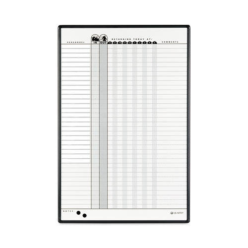 Image of Quartet® Employee In/Out Board System, 36-Person Tracking, 24" x 36", White/Gray Surface, Black Aluminum Frame