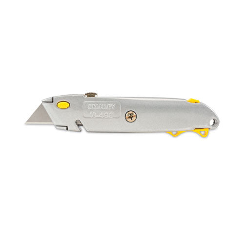 Image of Stanley® Quick-Change Utility Knife with Twine Cutter and (3) Retractable Blades, 6" Metal Handle, Gray, 6/Box