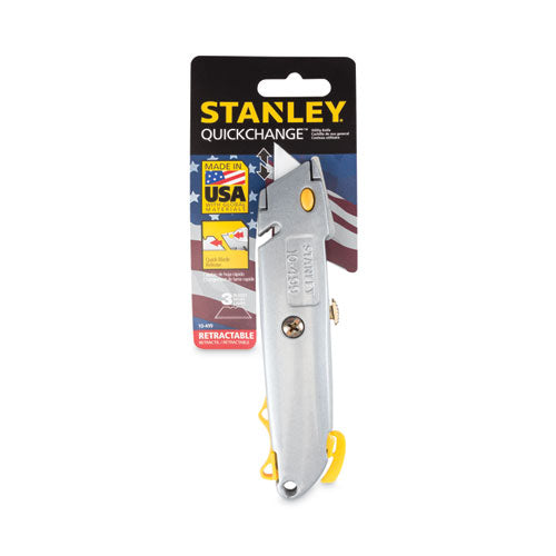 Image of Stanley® Quick-Change Utility Knife with Twine Cutter and (3) Retractable Blades, 6" Metal Handle, Gray
