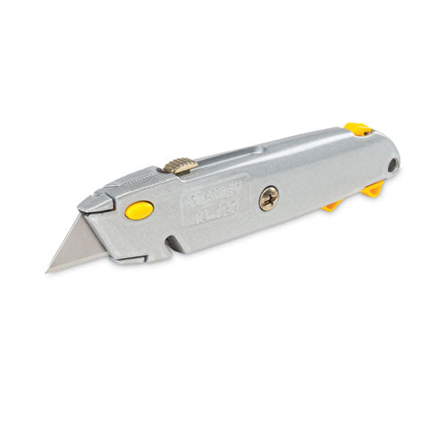 Image of Stanley® Quick-Change Utility Knife with Twine Cutter and (3) Retractable Blades, 6" Metal Handle, Gray, 6/Box
