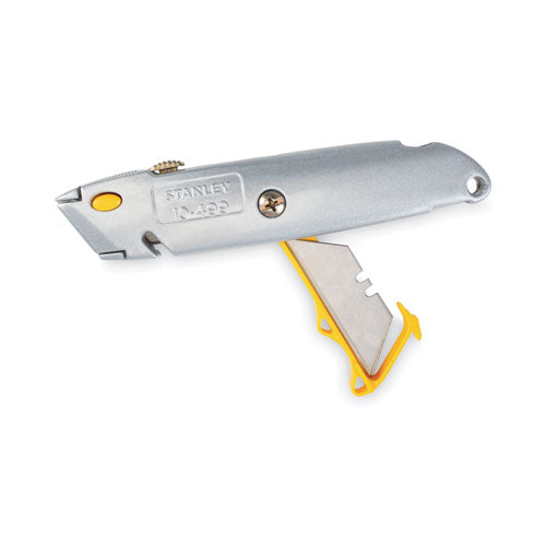Image of Stanley® Quick-Change Utility Knife with Twine Cutter and (3) Retractable Blades, 6" Metal Handle, Gray, 6/Box