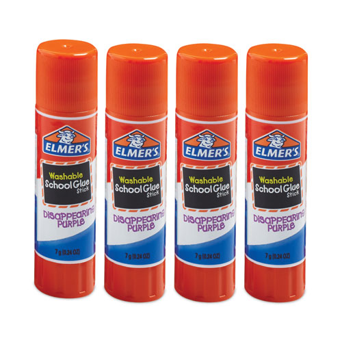 Image of Elmer's® Washable School Glue Sticks, 0.24 Oz, Applies Purple, Dries Clear, 4/pack