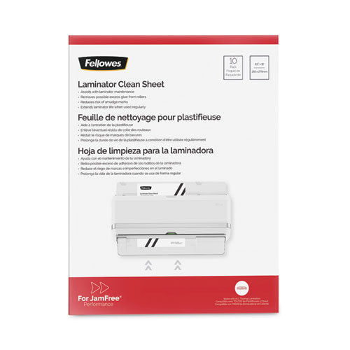 Image of Fellowes® Laminator Cleaning Sheets, 3 To 10 Mil, 8.5" X 11", White, 10/pack
