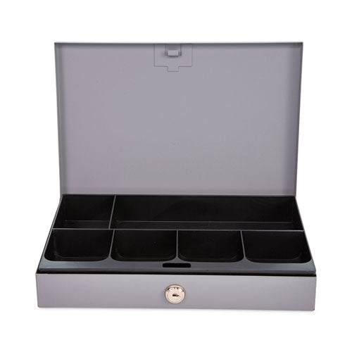 Image of CONTROLTEK® Heavy Duty Low Profile Cash Box, 6 Compartments, 11.5 x 8.2 x 2.2, Gray