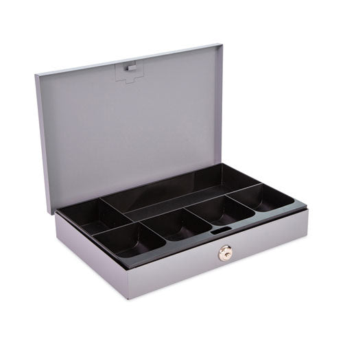 Image of CONTROLTEK® Heavy Duty Low Profile Cash Box, 6 Compartments, 11.5 x 8.2 x 2.2, Gray