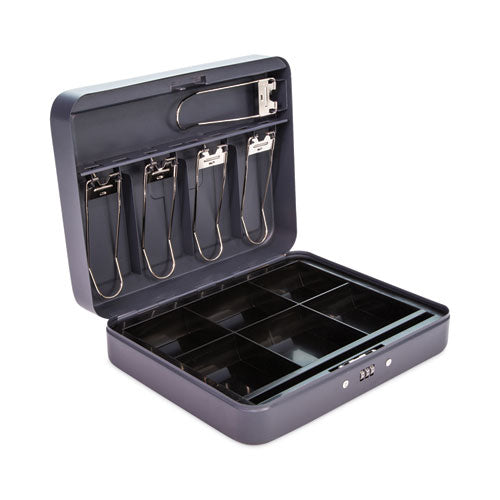 Image of CONTROLTEK® Cash Box with Combination Lock, 6 Compartments, 11.8 x 9.5 x 3.2, Charcoal