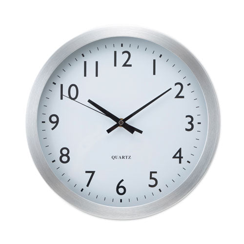 Image of Universal® Brushed Aluminum Wall Clock, 12" Overall Diameter, Silver Case, 1 Aa (sold Separately)
