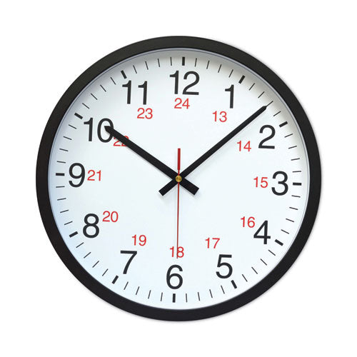 Image of Universal® 24-Hour Round Wall Clock, 12.63" Overall Diameter, Black Case, 1 Aa (sold Separately)