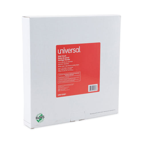 Image of Universal® Whisper Quiet Clock, 12" Overall Diameter, White Case, 1 Aa (sold Separately)