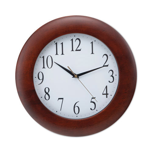 Image of Universal® Round Wood Wall Clock, 12.75" Overall Diameter, Cherry Case, 1 Aa (sold Separately)