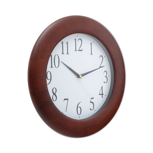Image of Universal® Round Wood Wall Clock, 12.75" Overall Diameter, Cherry Case, 1 Aa (sold Separately)