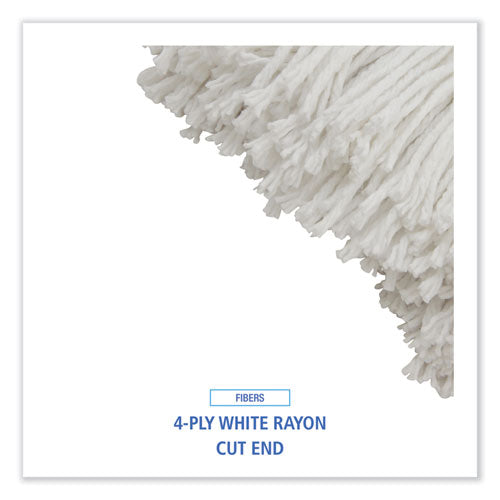 Image of Boardwalk® Cut-End Lie-Flat Wet Mop Head, Rayon, 24oz, White