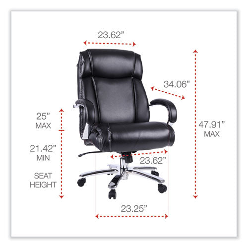 Image of Alera® Alera Maxxis Series Big/Tall Bonded Leather Chair, Supports 500 lb, 19.7" to 25" Seat Height, Black Seat/Back, Chrome Base