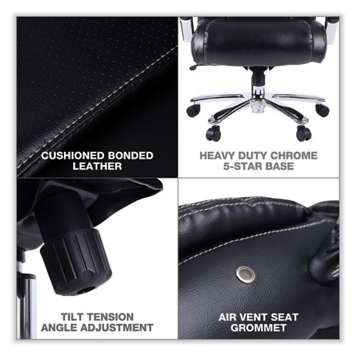 Image of Alera® Alera Maxxis Series Big/Tall Bonded Leather Chair, Supports 500 lb, 19.7" to 25" Seat Height, Black Seat/Back, Chrome Base