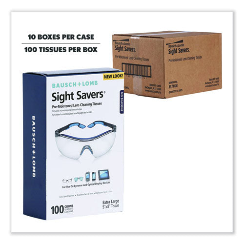 Image of Bausch & Lomb Sight Savers Premoistened Lens Cleaning Tissues, 8 x 5, 100/Box, 10 Box/Carton