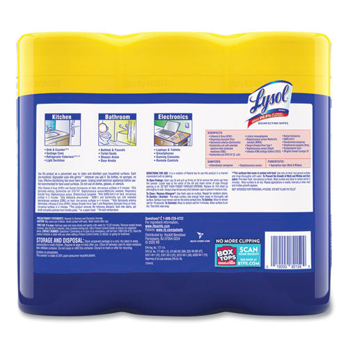 Image of LYSOL® Brand Disinfecting Wipes, 1-Ply, 7 x 7.25, Lemon and Lime Blossom, White, 35 Wipes/Canister, 3 Canisters/Pack