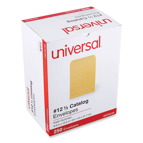 Image of Universal® Catalog Envelope, 28 lb Bond Weight Kraft, #12 1/2, Square Flap, Gummed Closure, 9.5 x 12.5, Brown Kraft, 250/Box