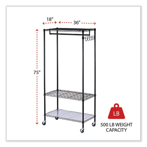 Image of Alera® Wire Shelving Garment Rack, 30 Garments, 36w X 18d X 75h, Black