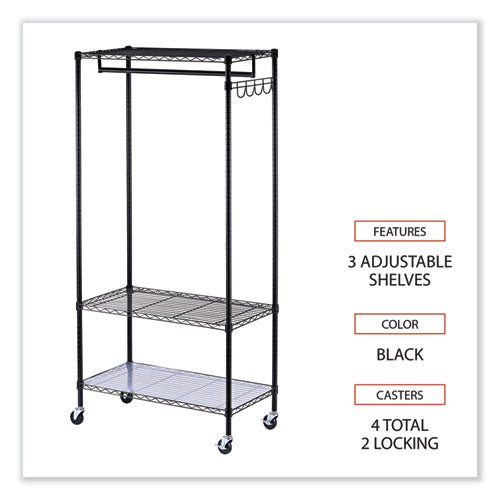 Image of Alera® Wire Shelving Garment Rack, 30 Garments, 36w X 18d X 75h, Black