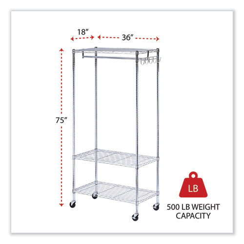 Image of Alera® Wire Shelving Garment Rack, 30 Garments, 36w X 18d X 75h, Silver