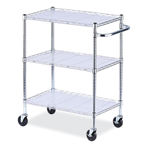 Image of Alera® Three-Shelf Wire Cart with Liners, Metal, 3 Shelves, 600 lb Capacity, 34.21" x 18" x 40", Silver