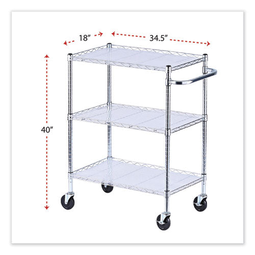 Image of Alera® Three-Shelf Wire Cart with Liners, Metal, 3 Shelves, 600 lb Capacity, 34.21" x 18" x 40", Silver