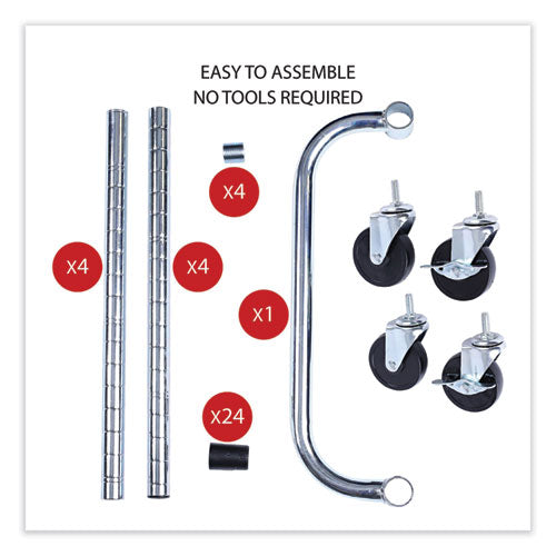 Image of Alera® Three-Shelf Wire Cart with Liners, Metal, 3 Shelves, 600 lb Capacity, 34.21" x 18" x 40", Silver