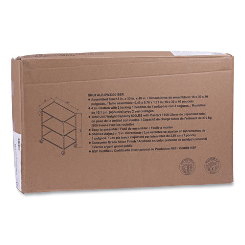 Image of Alera® Three-Shelf Wire Cart with Liners, Metal, 3 Shelves, 600 lb Capacity, 34.21" x 18" x 40", Silver