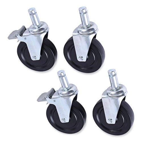 Image of Alera® Optional Casters for Wire Shelving, Hooded Design with Integrated Bumpers, Grip Ring Stem, 5" Wheel, Black, 4/Set (2 Locking)