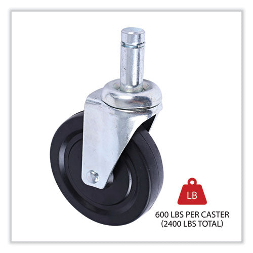 Image of Alera® Optional Casters for Wire Shelving, Hooded Design with Integrated Bumpers, Grip Ring Stem, 5" Wheel, Black, 4/Set (2 Locking)