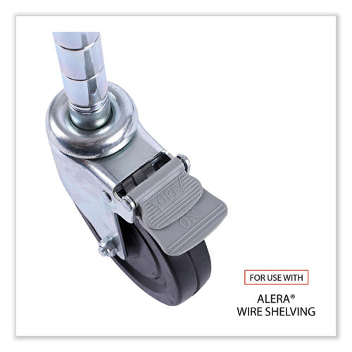 Image of Alera® Optional Casters for Wire Shelving, Hooded Design with Integrated Bumpers, Grip Ring Stem, 5" Wheel, Black, 4/Set (2 Locking)