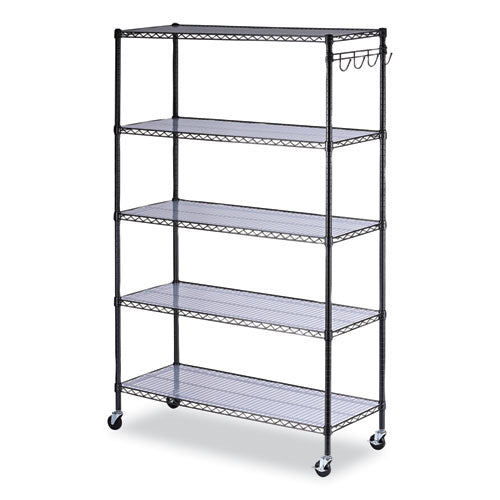 Image of Alera® 5-Shelf Wire Shelving Kit With Casters And Shelf Liners, 48w X 18d X 72h, Black Anthracite