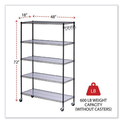 Image of Alera® 5-Shelf Wire Shelving Kit With Casters And Shelf Liners, 48w X 18d X 72h, Black Anthracite