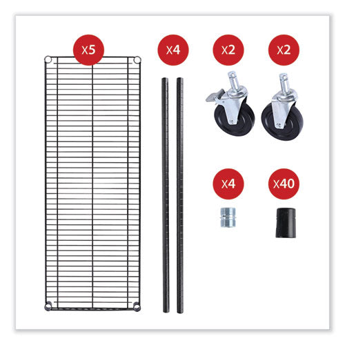 Image of Alera® 5-Shelf Wire Shelving Kit With Casters And Shelf Liners, 48w X 18d X 72h, Black Anthracite