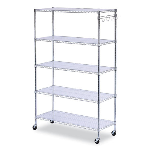 Image of Alera® 5-Shelf Wire Shelving Kit With Casters And Shelf Liners, 48w X 18d X 72h, Silver
