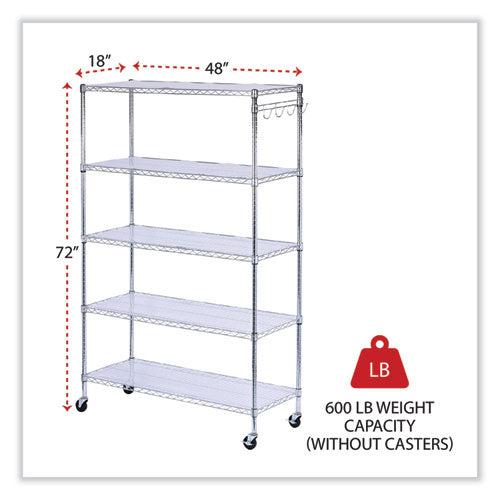 Image of Alera® 5-Shelf Wire Shelving Kit With Casters And Shelf Liners, 48w X 18d X 72h, Silver