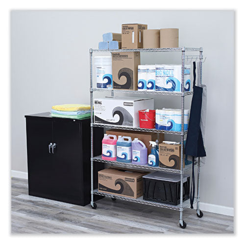 Image of Alera® 5-Shelf Wire Shelving Kit With Casters And Shelf Liners, 48w X 18d X 72h, Silver
