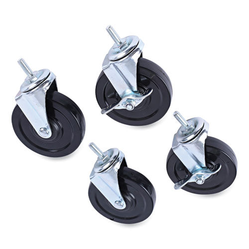 Image of Alera® Optional Casters for Wire Shelving, Grip Ring Type K Stem, 4" Wheel, Black/Silver, 4/Set (2 Locking)