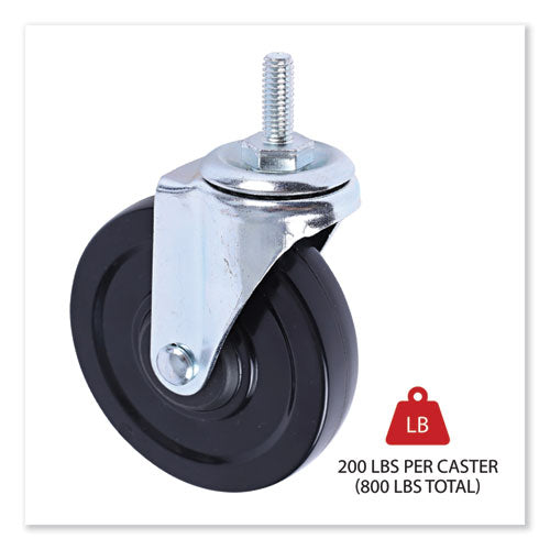 Image of Alera® Optional Casters for Wire Shelving, Grip Ring Type K Stem, 4" Wheel, Black/Silver, 4/Set (2 Locking)