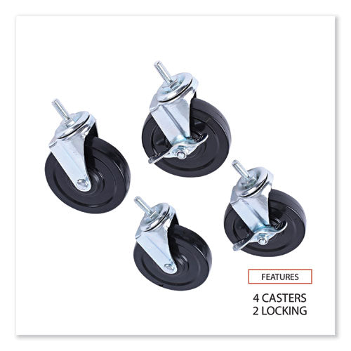 Image of Alera® Optional Casters for Wire Shelving, Grip Ring Type K Stem, 4" Wheel, Black/Silver, 4/Set (2 Locking)