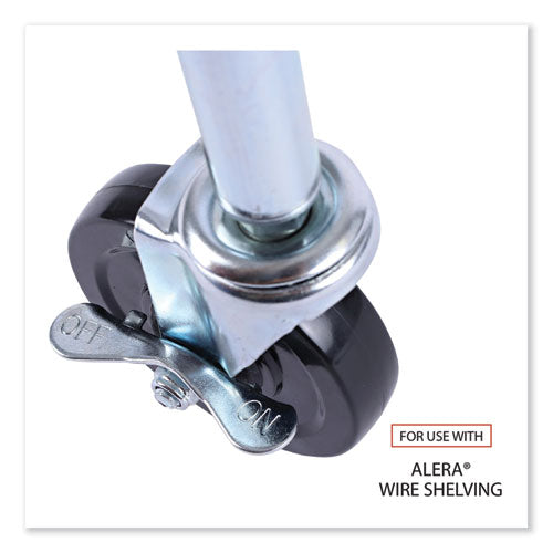 Image of Alera® Optional Casters for Wire Shelving, Grip Ring Type K Stem, 4" Wheel, Black/Silver, 4/Set (2 Locking)