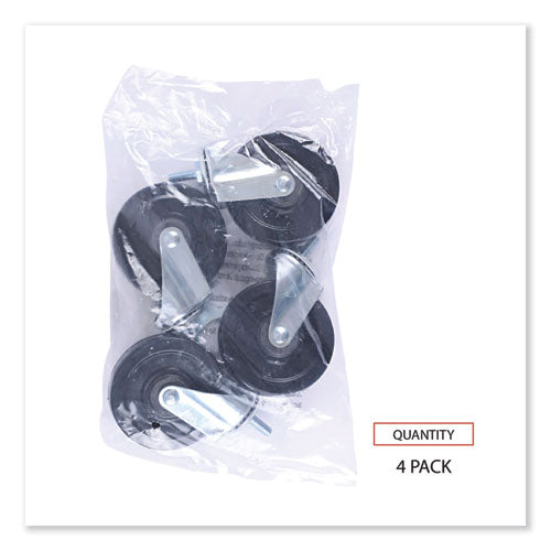 Image of Alera® Optional Casters for Wire Shelving, Grip Ring Type K Stem, 4" Wheel, Black/Silver, 4/Set (2 Locking)