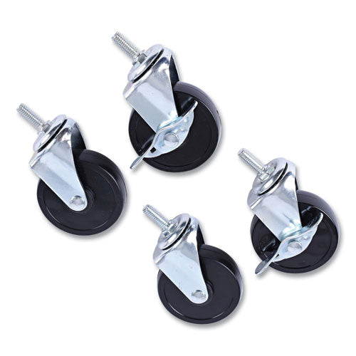 Image of Alera® Optional Casters for Wire Shelving, Grip Ring Stem, 3" Wheel, Black, 4/Set (2 Locking)