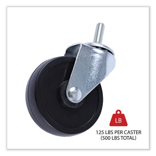 Image of Alera® Optional Casters for Wire Shelving, Grip Ring Stem, 3" Wheel, Black, 4/Set (2 Locking)