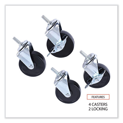Image of Alera® Optional Casters for Wire Shelving, Grip Ring Stem, 3" Wheel, Black, 4/Set (2 Locking)